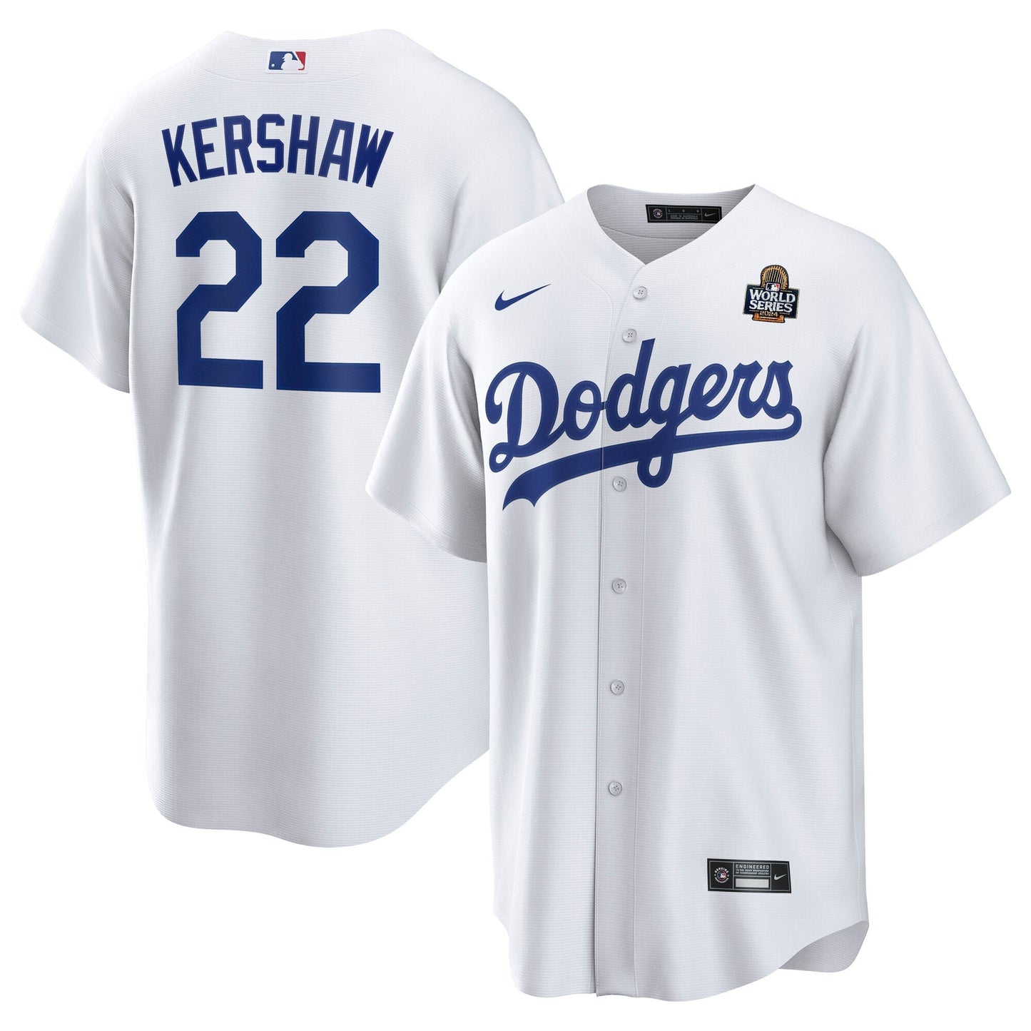 Men's Los Angeles Dodgers Clayton Kershaw  White 2024 World Series Home  Player Jersey