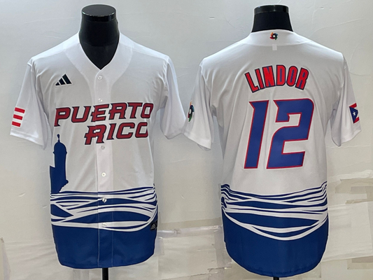 Men's Puerto Rico Baseball Francisco Lindor 2023 World Baseball Classic Replica Jersey