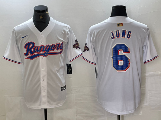 Men's Texas Rangers Josh Jung White 2024 Gold Collection Player Jersey