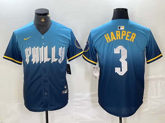 Men's Bryce Harper Philadelphia Phillies  Blue 2024 City Connect Player Jersey