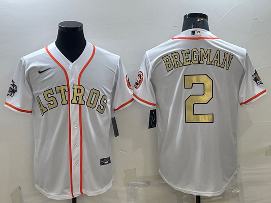 Men's Alex Bregman Houston Astros 2022 World Series Player Jersey - White/Gold