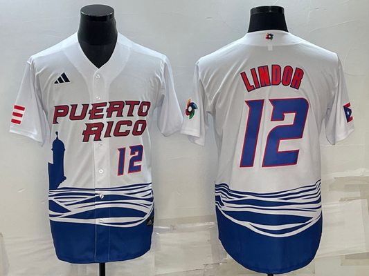 Men's Francisco Lindor Puerto Rico Baseball  2023 World Baseball Classic Replica Jersey