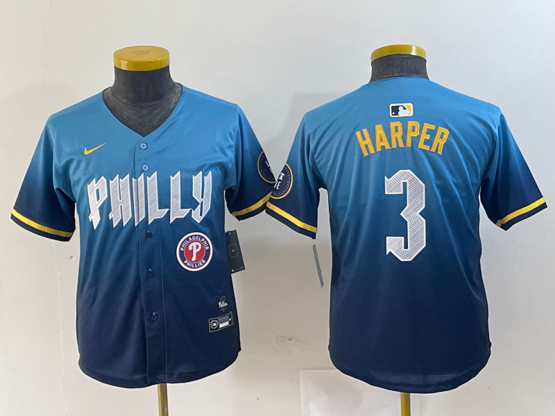 YOUTH Bryce Harper Philadelphia Phillies  Blue 2024 City Connect Player Jersey