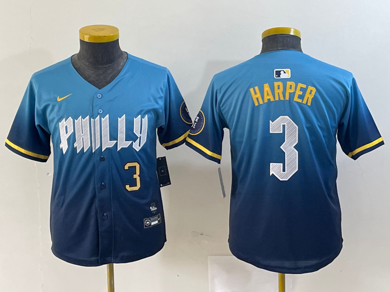 YOUTH Bryce Harper Philadelphia Phillies  Blue 2024 City Connect Player Jersey