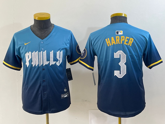 YOUTH Bryce Harper Philadelphia Phillies  Blue 2024 City Connect Player Jersey