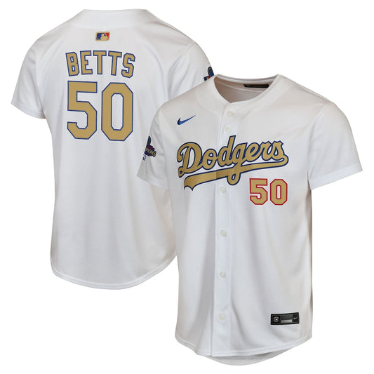 Youth Los Angeles Dodgers Mookie Betts White 2025 Gold Collection Jersey