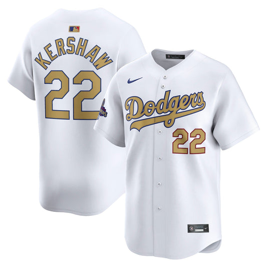 Men's Los Angeles Dodgers Clayton Kershaw White 2025 Gold Collection Jersey