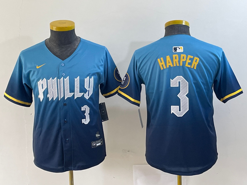 YOUTH Bryce Harper Philadelphia Phillies  Blue 2024 City Connect Player Jersey